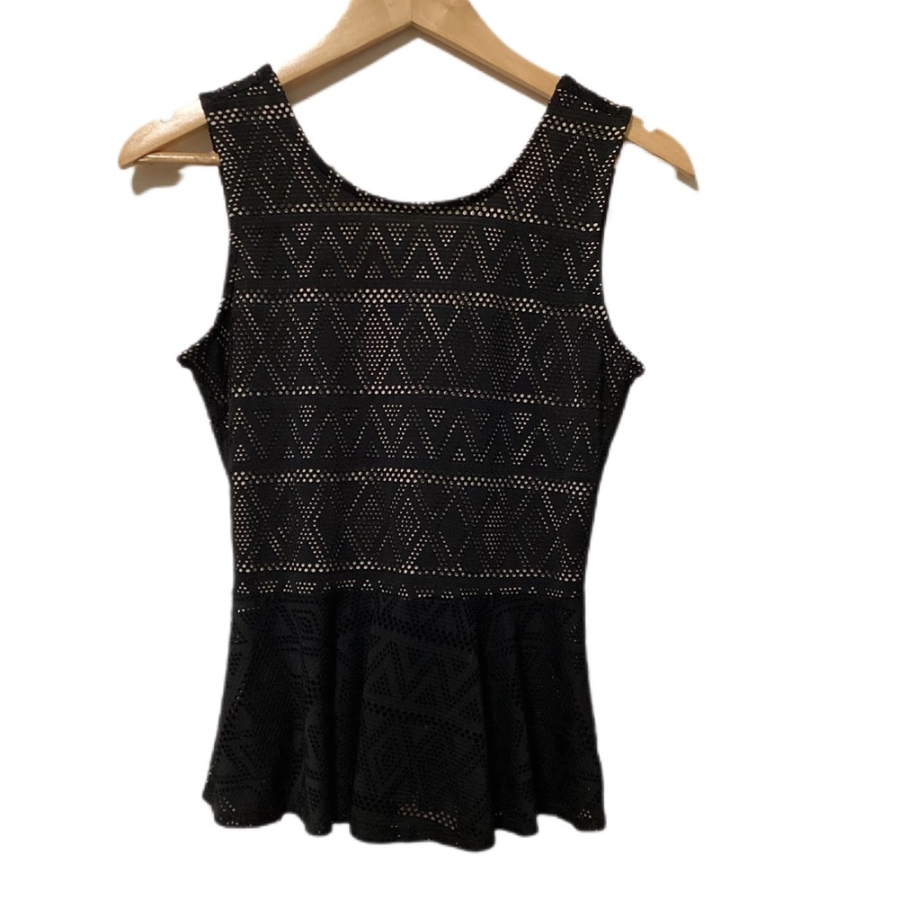 Sleeveless Black mesh top size S peplum stretch bow on back
